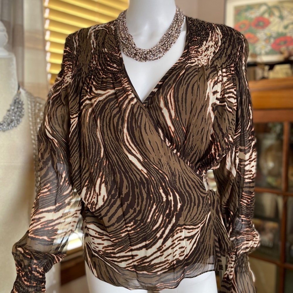 Ellen Tracy Zebra Print Wrap Blouse